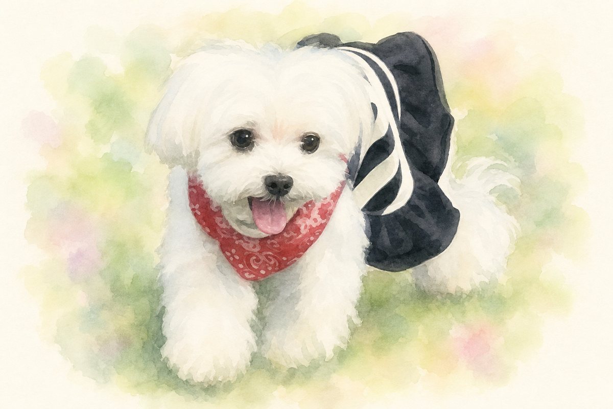 水彩風で描いたマルチーズのイラスト