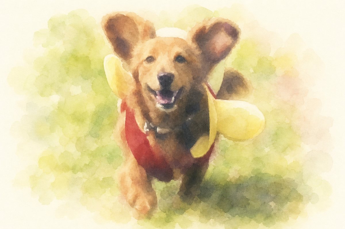 水彩風で描いたミニチュアダックスフンドのイラスト