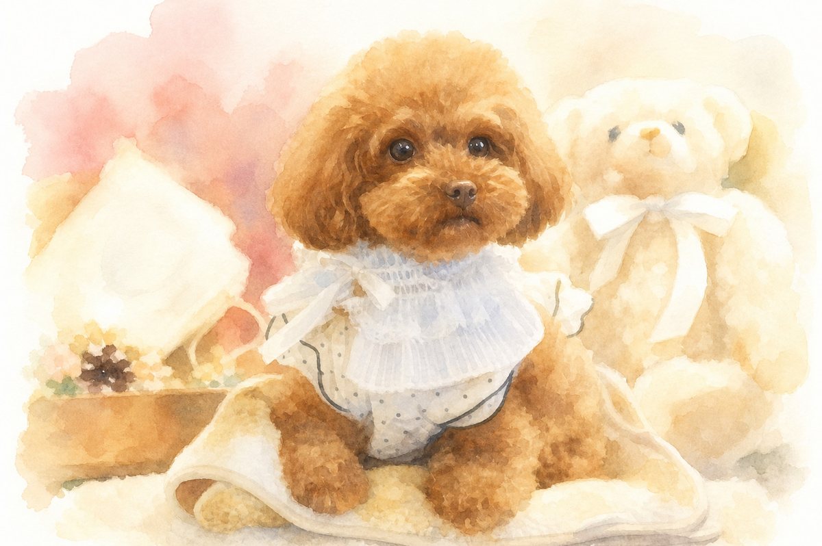 水彩風で描いたトイプードルのイラスト