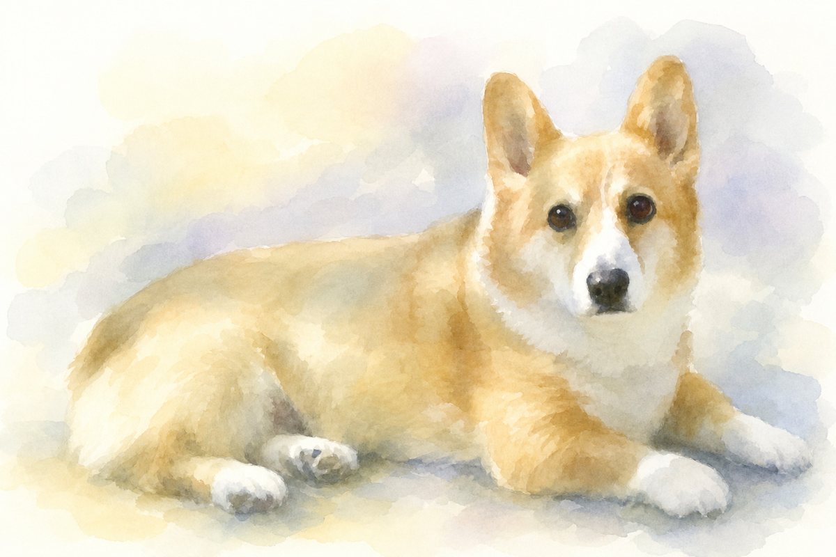 水彩風で描いたコーギーのイラスト
