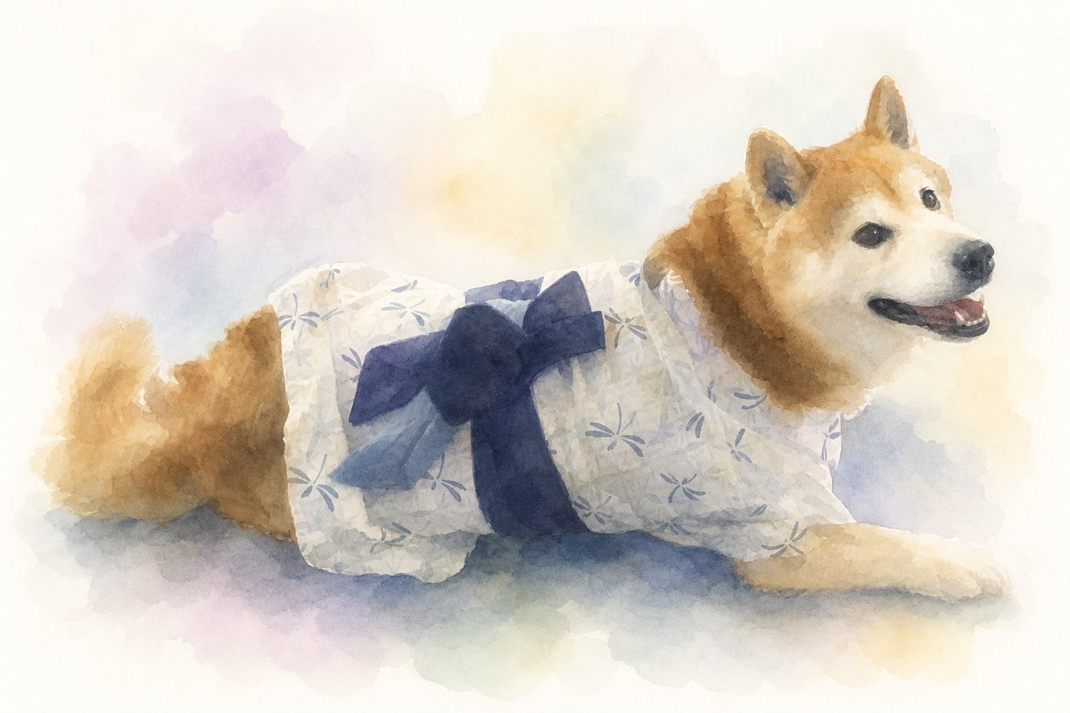 水彩風で描いた柴犬のイラスト