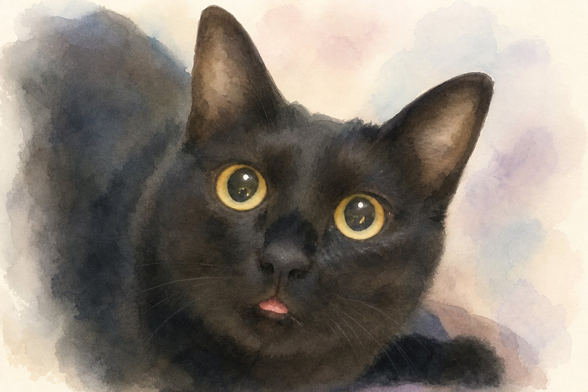 水彩風で描いた猫のイラスト