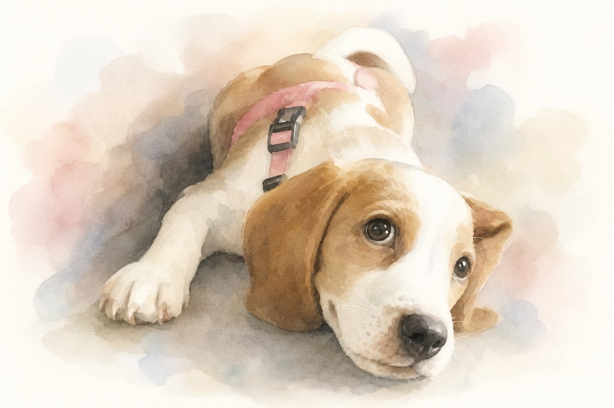 水彩風で描いたビーグルのイラスト