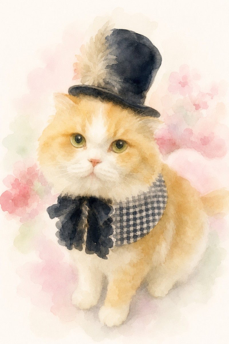 猫の水彩風イラスト作例4