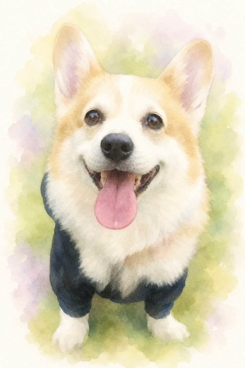 コーギーの水彩風イラスト作例1