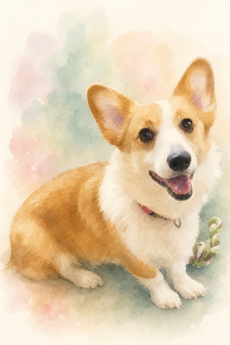 コーギーの水彩風イラスト作例4
