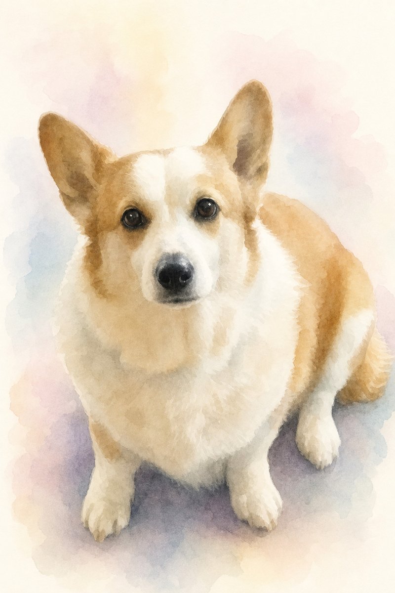コーギーの水彩風イラスト作例7