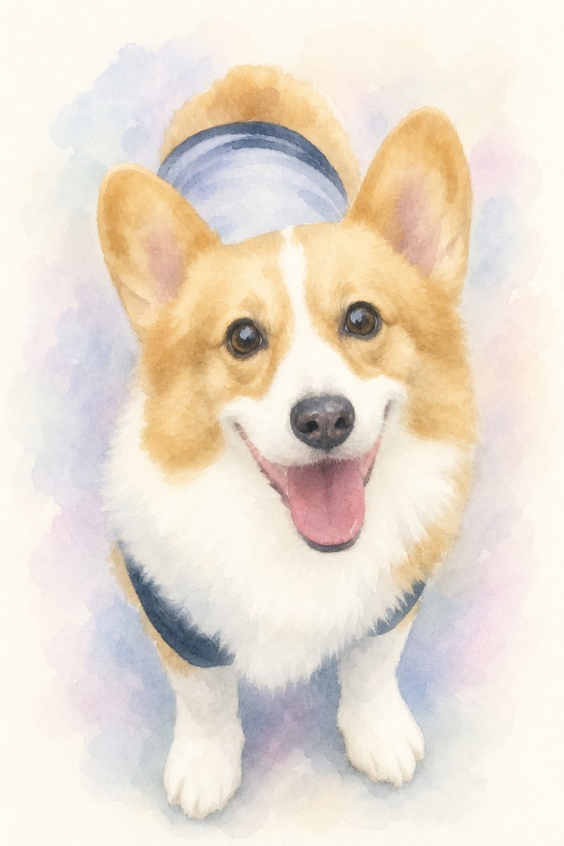 コーギーの水彩風イラスト作例8