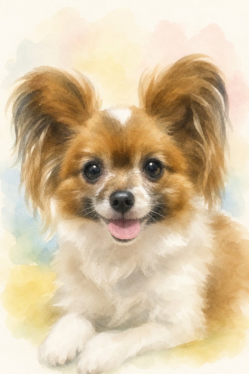パピヨンの水彩風イラスト作例2