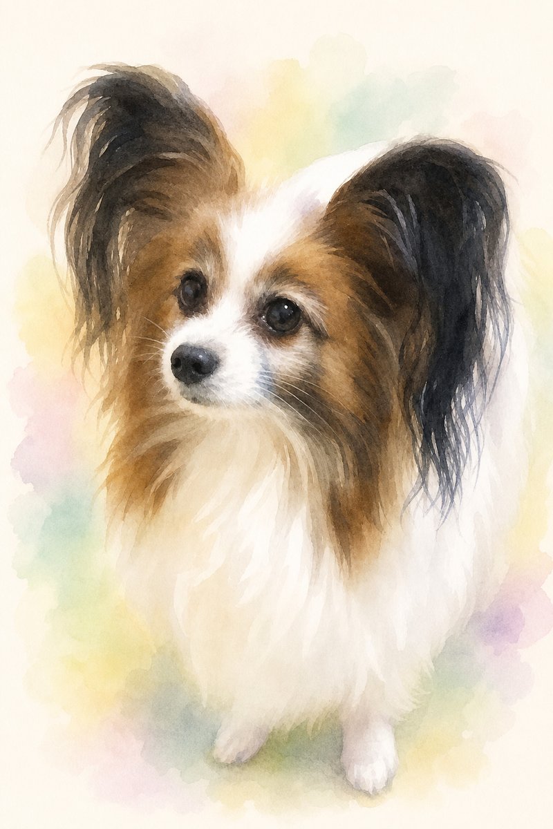 パピヨンの水彩風イラスト作例4