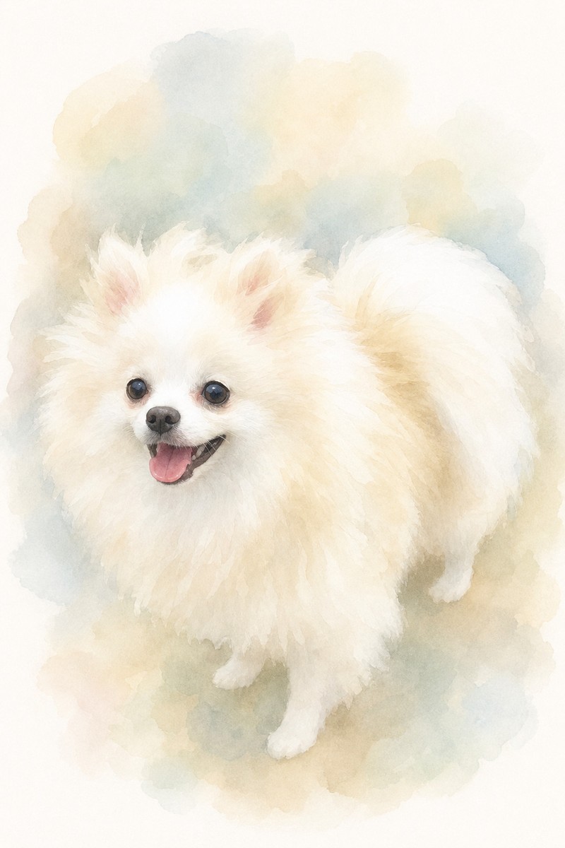 ポメラニアンの水彩風イラスト作例1