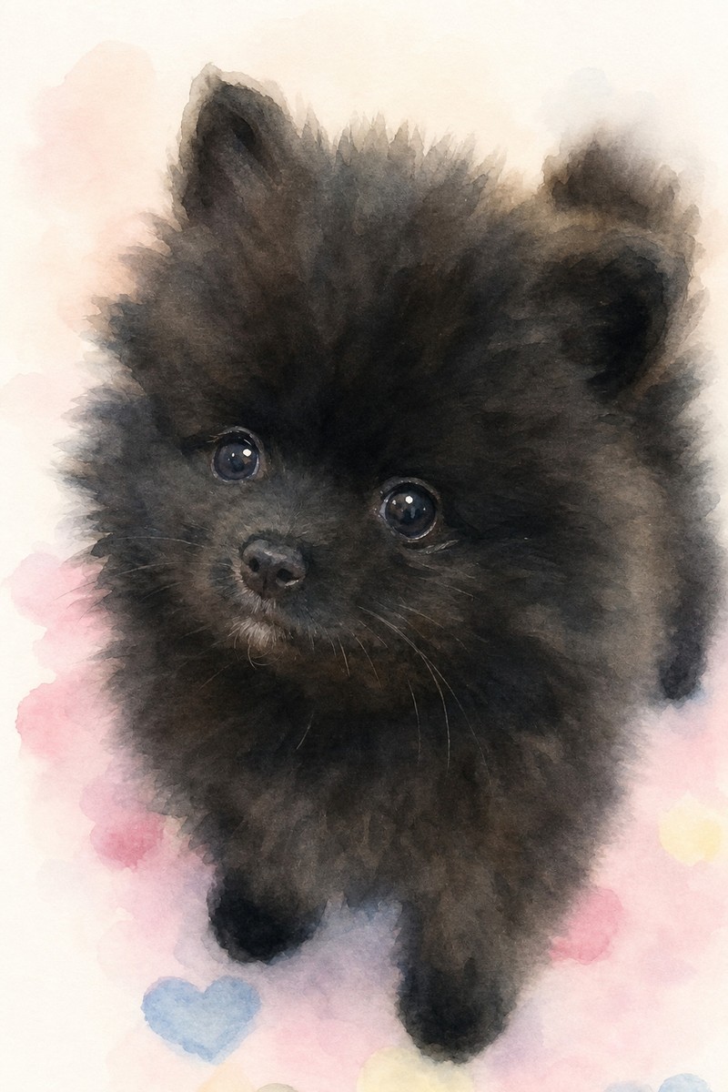 ポメラニアンの水彩風イラスト作例2