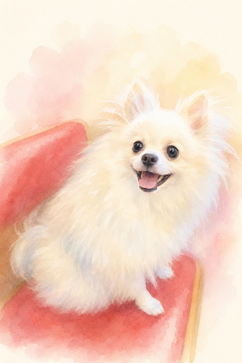 ポメラニアンの水彩風イラスト作例4