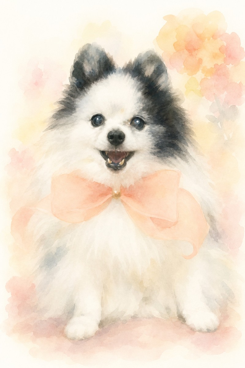 ポメラニアンの水彩風イラスト作例8