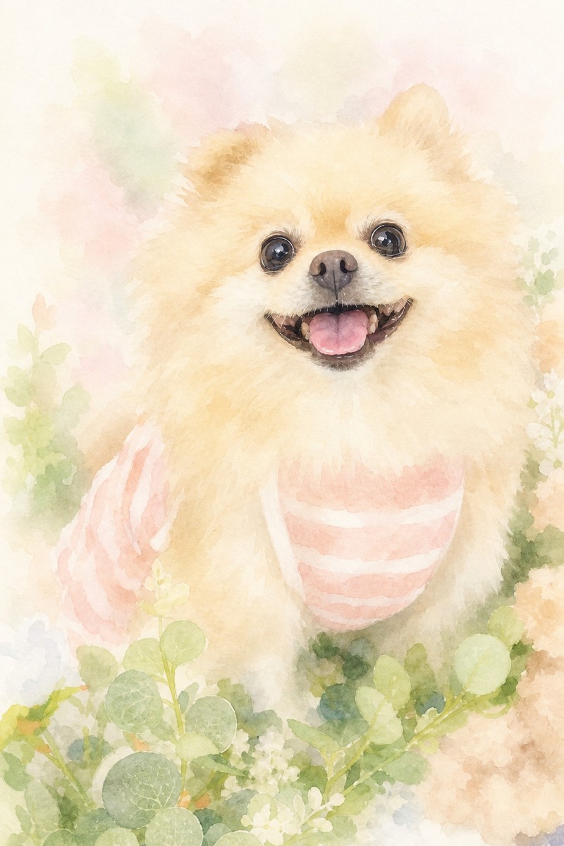 ポメラニアンの水彩風イラスト作例10