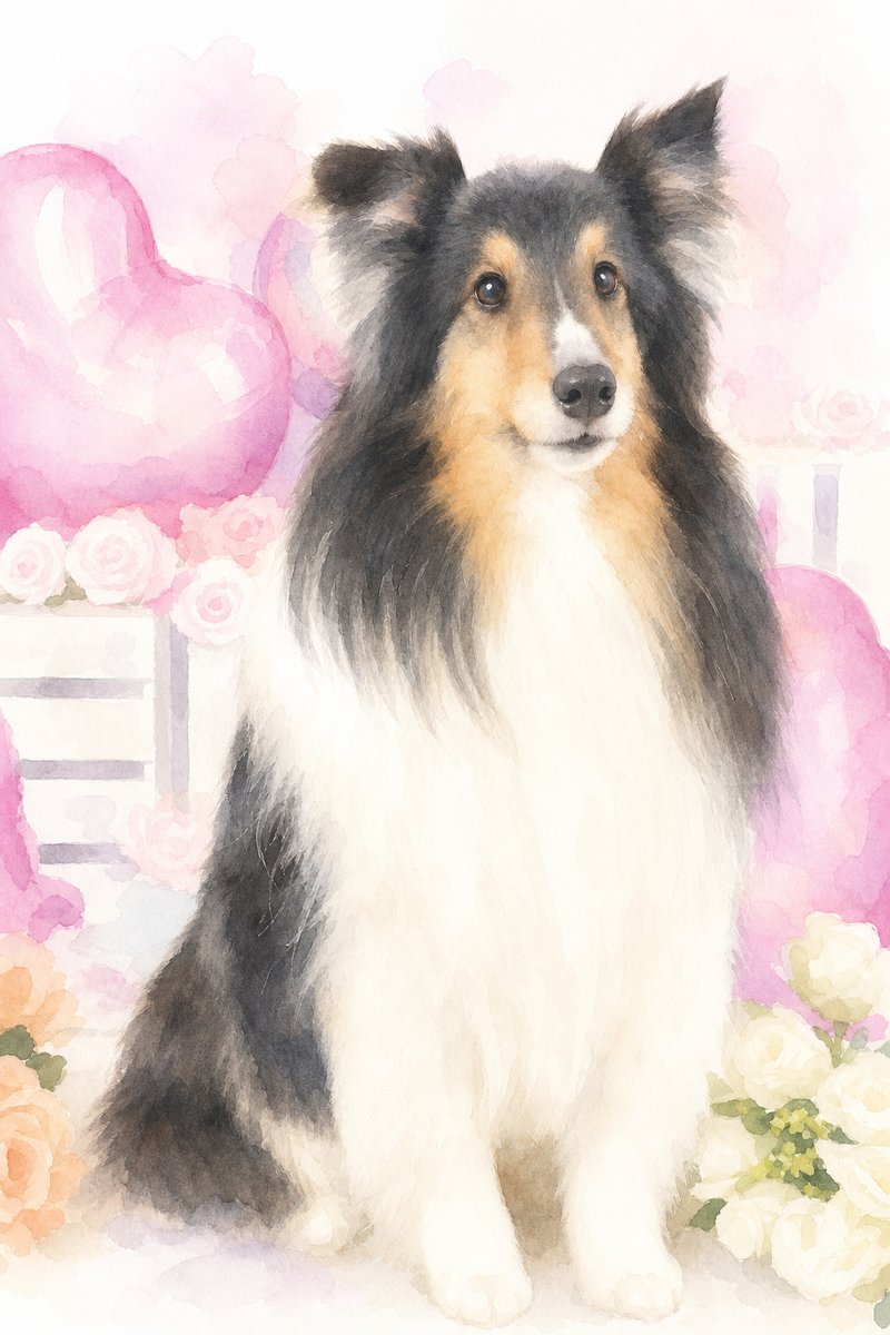 シェルティの水彩風イラスト作例7