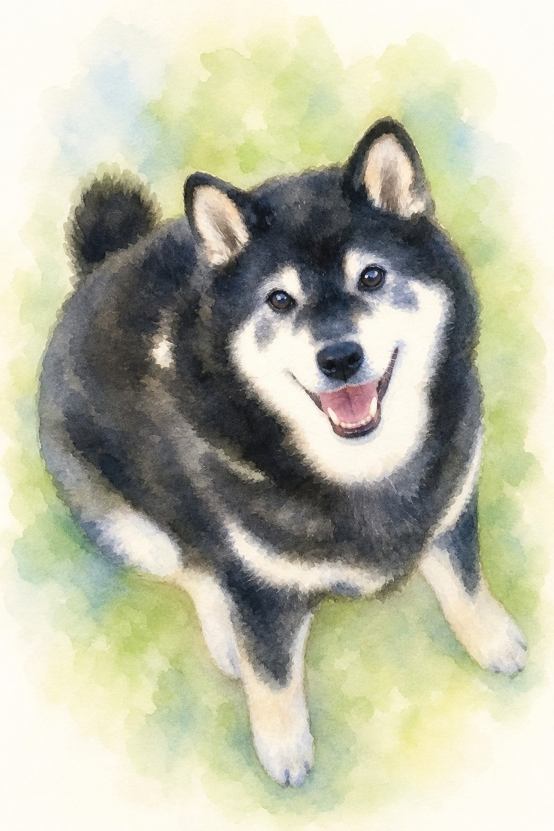 柴犬の水彩風イラスト作例6