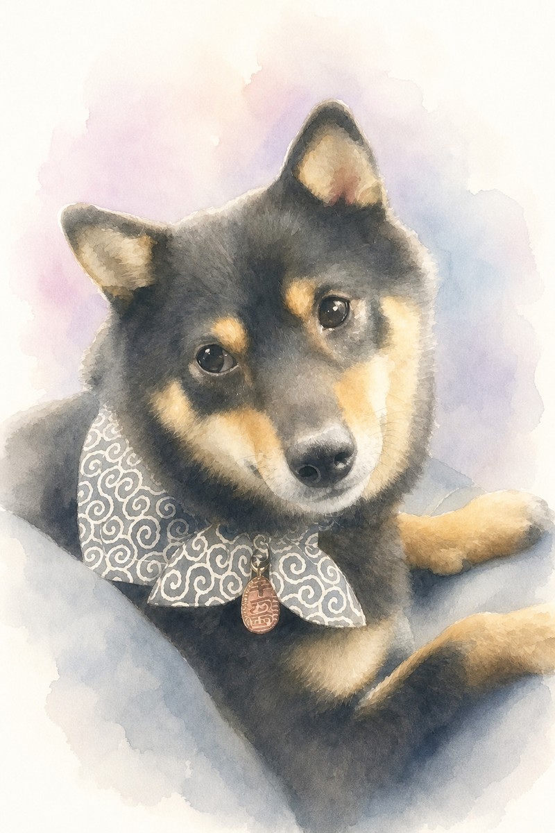 柴犬の水彩風イラスト作例9