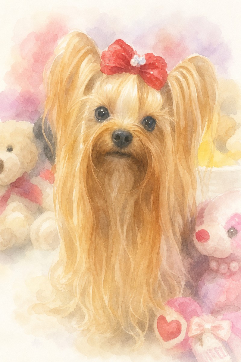 ヨークシャーテリアの水彩風イラスト作例8
